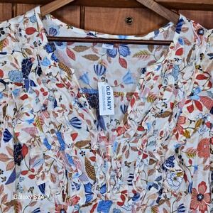 Old Navy Womens 3X Split Neck Ruffle Floral Print Short Sleeve Top Blouse